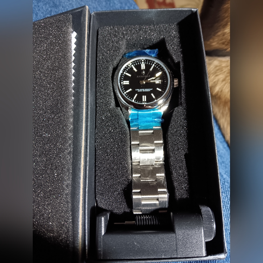 Aknight Black On Silver Watch With Stainless Steel Band